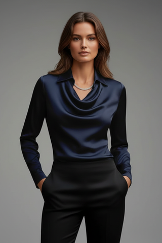 Ruby Stewart | Satin Draped Collar Blouse For Women