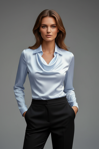 Ruby Stewart | Satin Draped Collar Blouse For Women