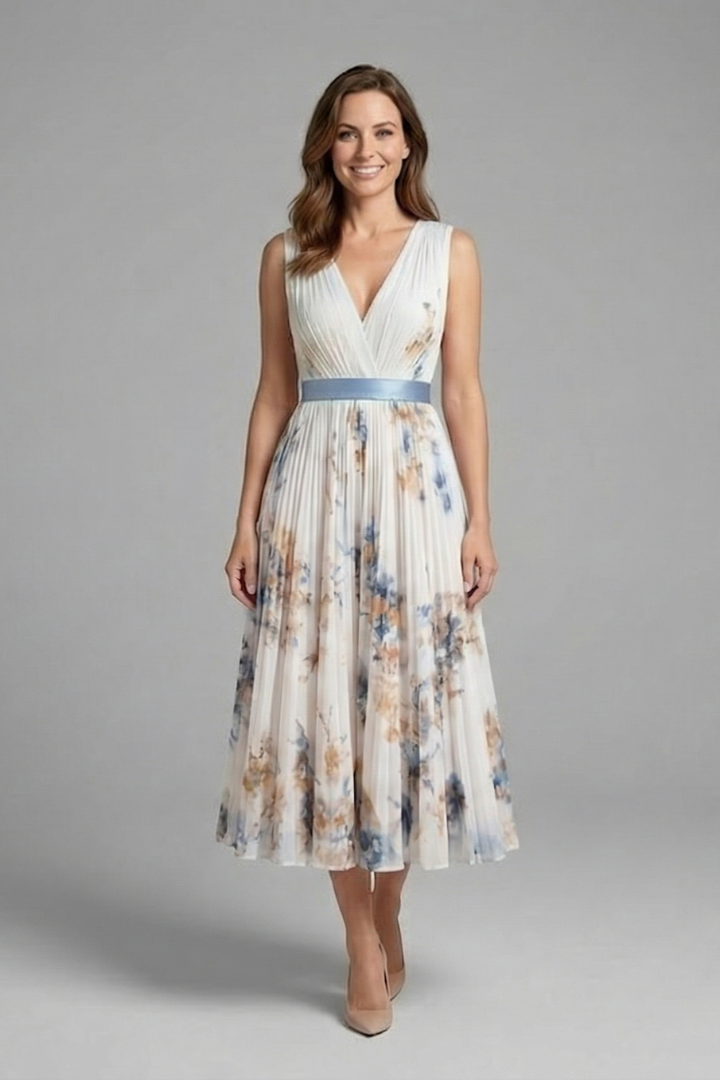 Imogen Hughes | Floral Pleated Midi Dress For Women