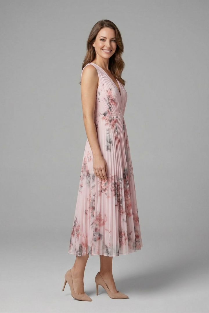 Imogen Hughes | Floral Pleated Midi Dress For Women