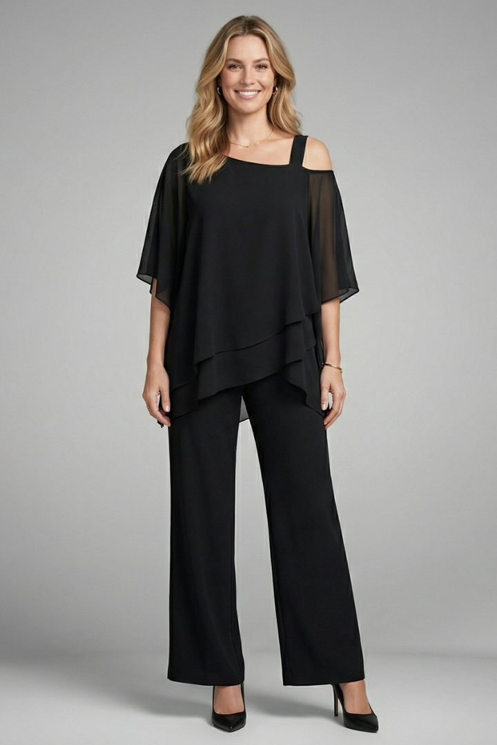 Sienna Parker | Asymmetrical Chiffon Two-Piece Set For Women