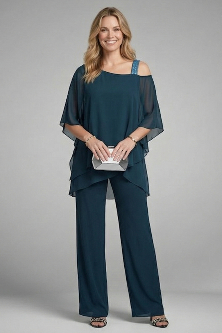 Sienna Parker | Asymmetrical Chiffon Two-Piece Set For Women