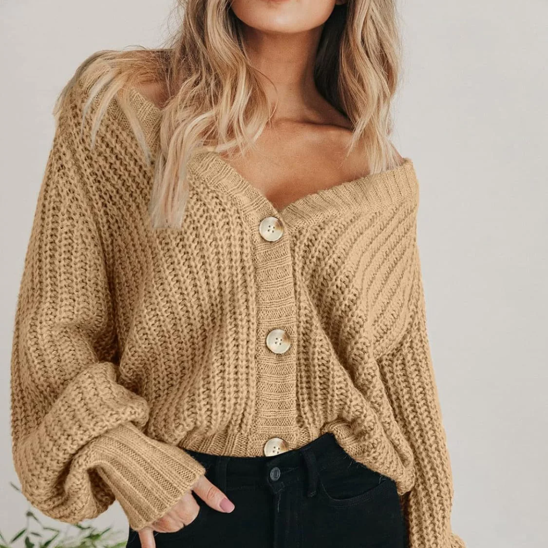 Elena Moretti | Chunky Knit Button Cardigan with Luxe Texture For Women