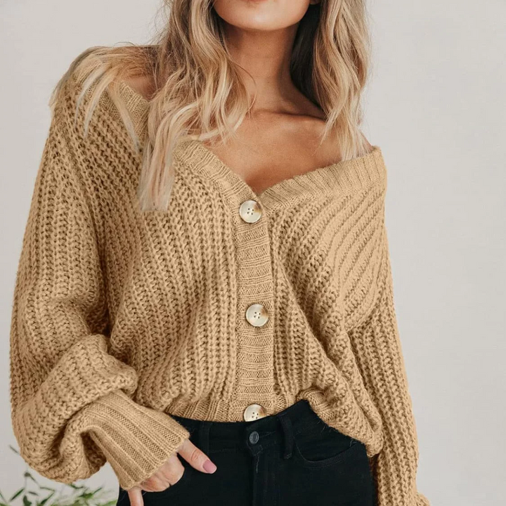 Elena Moretti | Chunky Knit Button Cardigan with Luxe Texture For Women