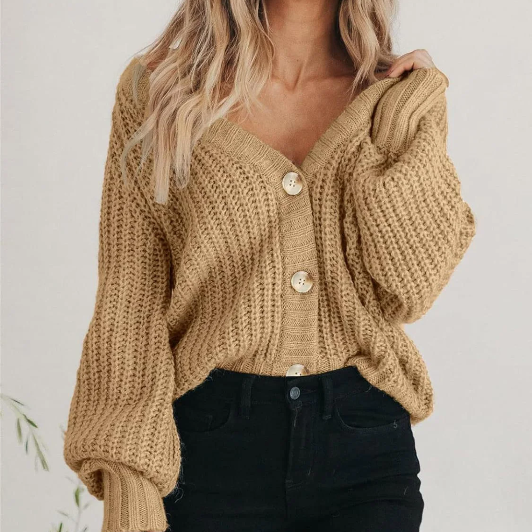Elena Moretti | Chunky Knit Button Cardigan with Luxe Texture For Women