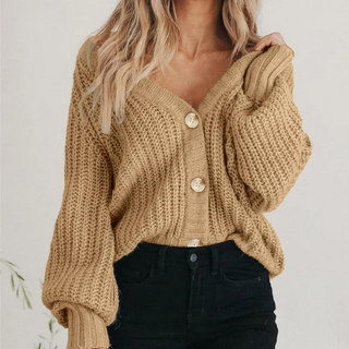 Elena Moretti | Chunky Knit Button Cardigan with Luxe Texture For Women