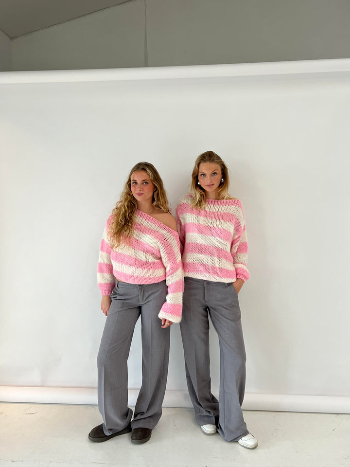 Amélie Laurent | Oversized Striped Knit Sweater With Cozy Luxe Appeal For Women