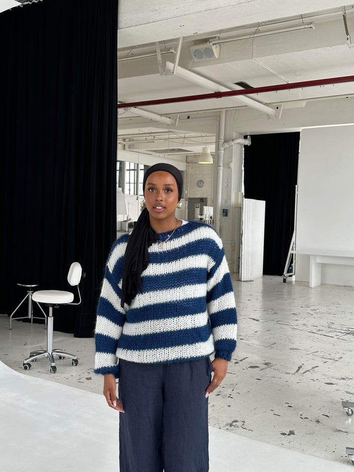 Amélie Laurent | Oversized Striped Knit Sweater With Cozy Luxe Appeal For Women