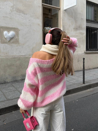 Amélie Laurent | Oversized Striped Knit Sweater With Cozy Luxe Appeal For Women
