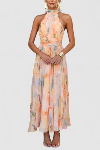 Élodie Moreau | Floral Halter Maxi Dress with Flowing Elegance For Women