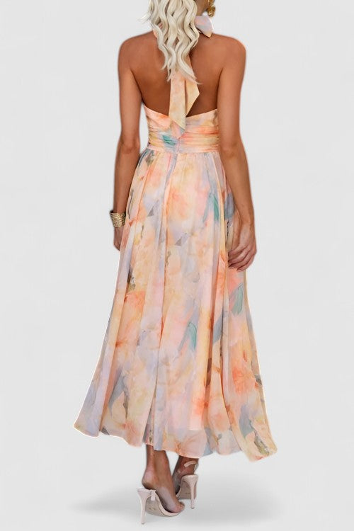 Élodie Moreau | Floral Halter Maxi Dress with Flowing Elegance For Women