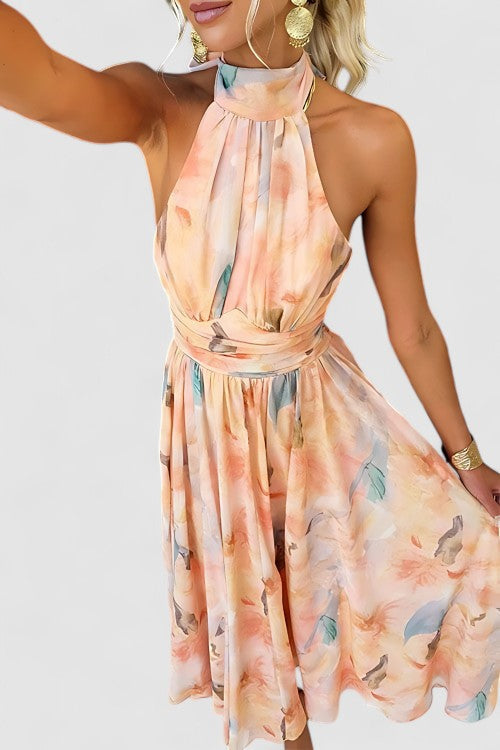 Élodie Moreau | Floral Halter Maxi Dress with Flowing Elegance For Women