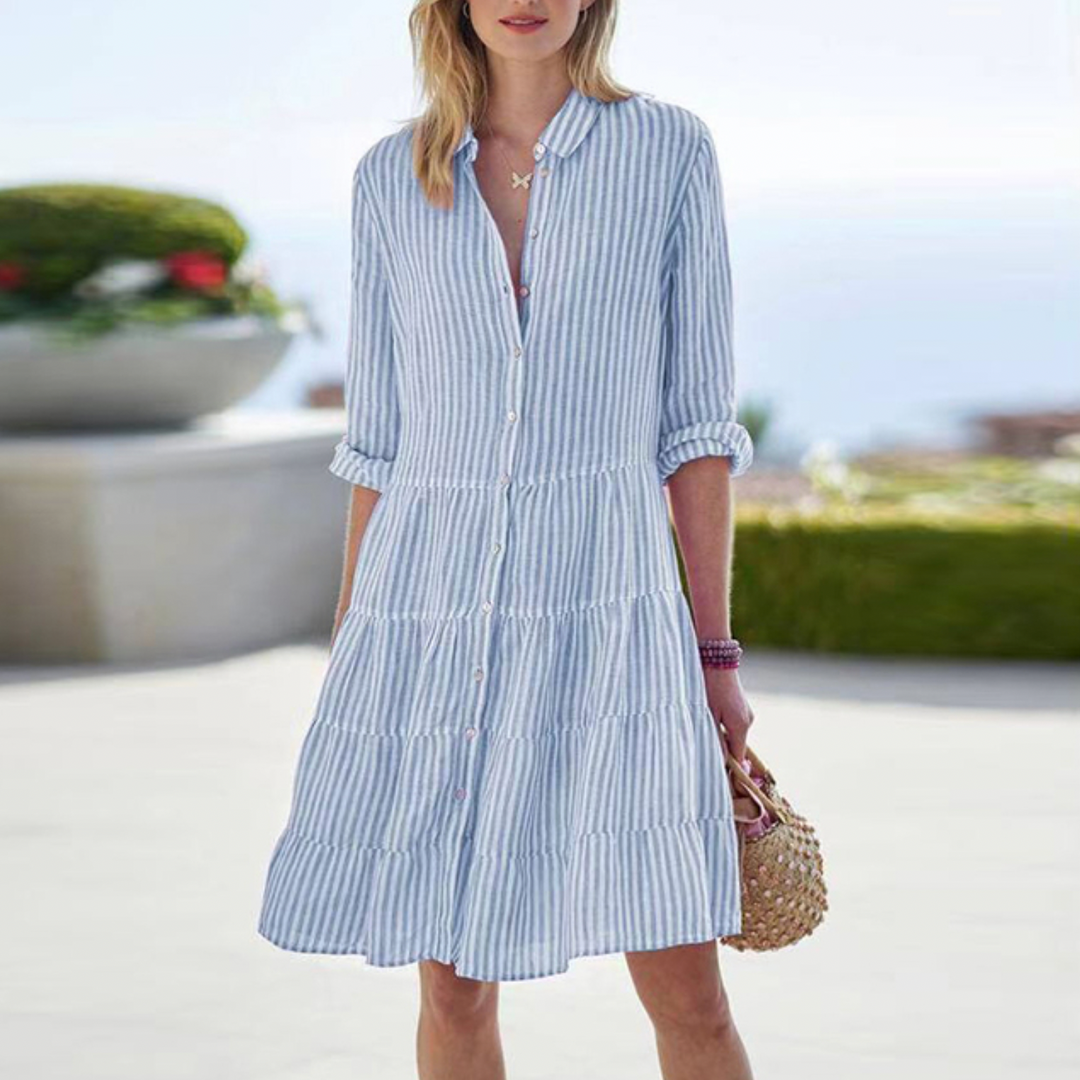 Isla Johnston | Striped Linen-Look Midi Shirt Dress For Women