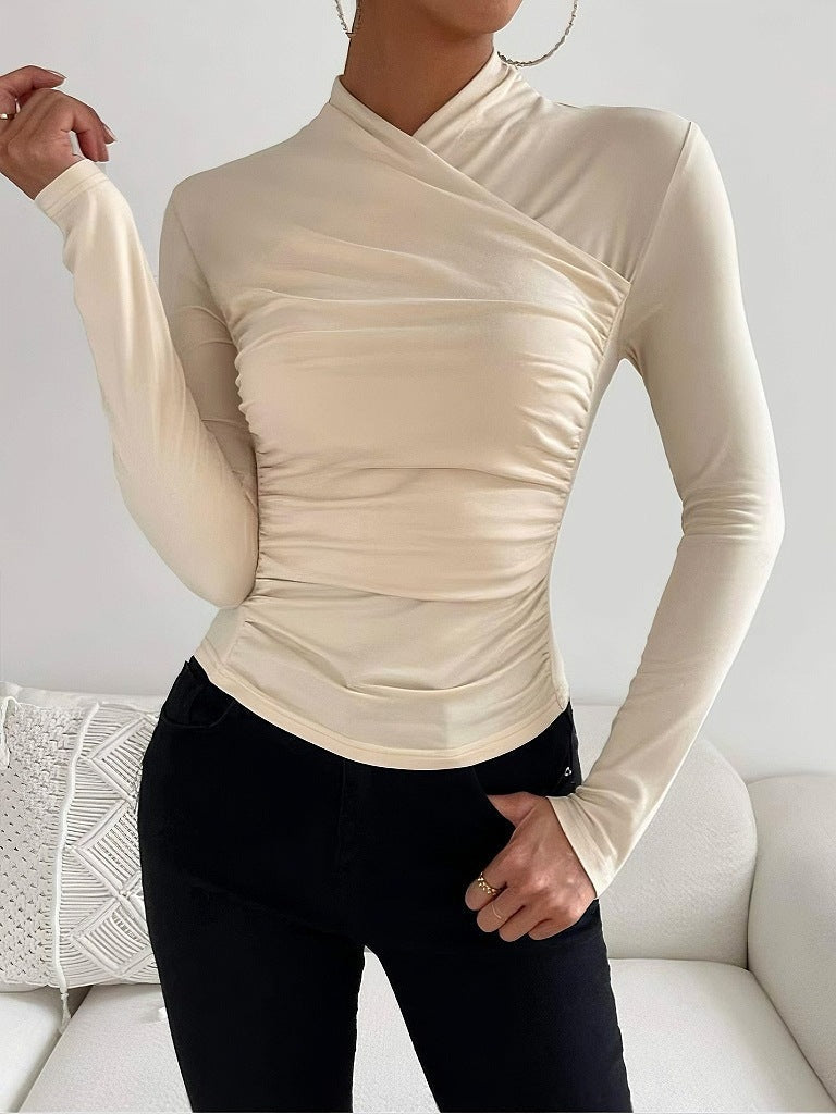 Amélie Rousseau | Wrap Neck Fitted Long Sleeve Top For Women