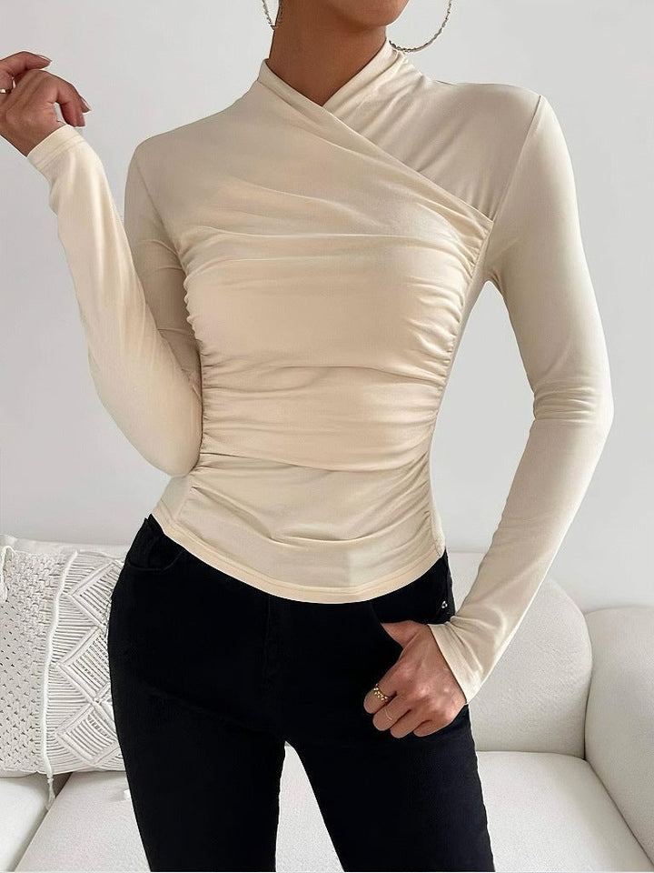 Amélie Rousseau | Wrap Neck Fitted Long Sleeve Top For Women