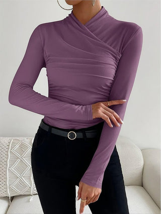 Amélie Rousseau | Wrap Neck Fitted Long Sleeve Top For Women
