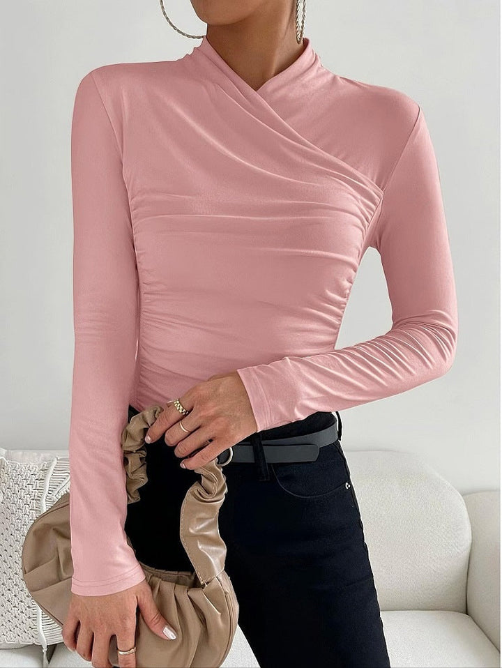Amélie Rousseau | Wrap Neck Fitted Long Sleeve Top For Women
