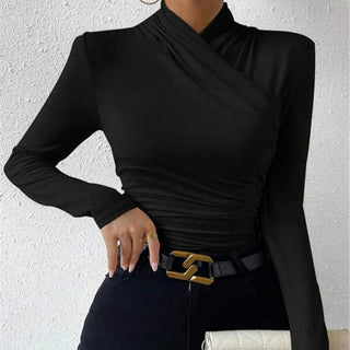 Amélie Rousseau | Wrap Neck Fitted Long Sleeve Top For Women