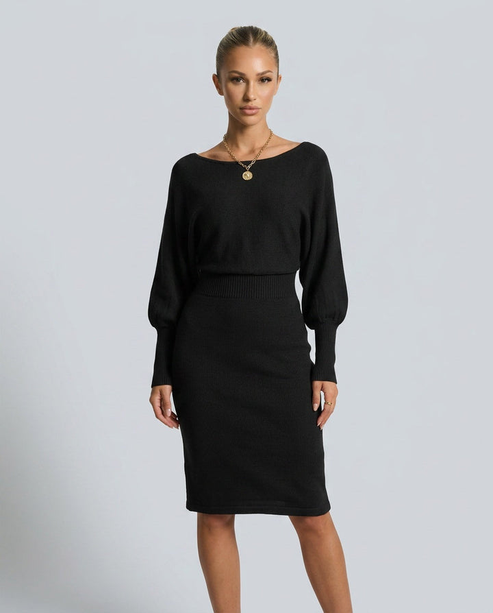 Charlotte Fielding | Balloon Sleeve Knit Midi Dress For Women