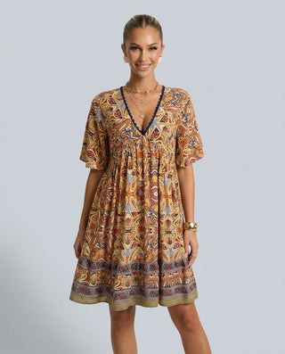 Brooke Flemming | V-Neck Flared Sleeve Paisley Mini Dress For Women