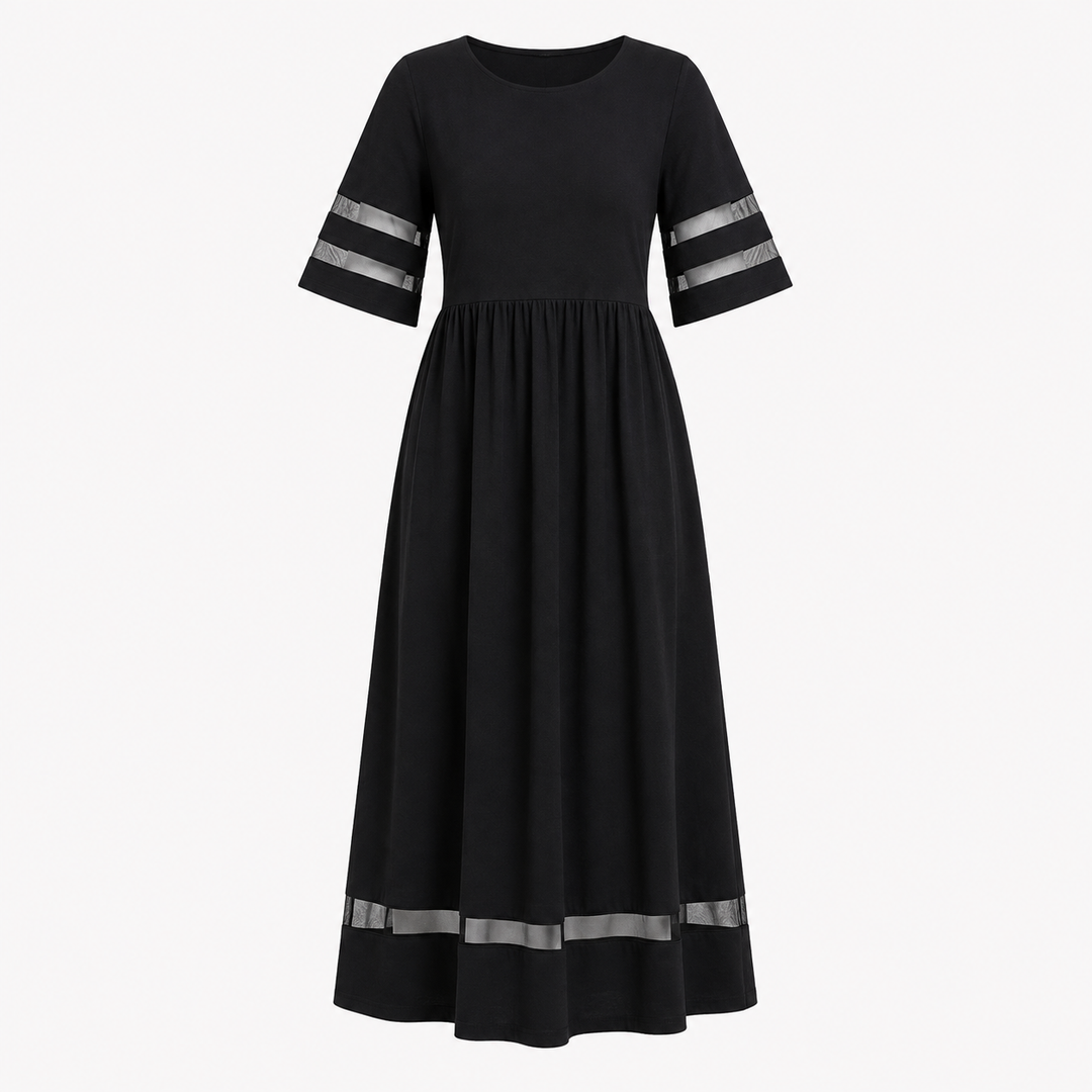 Zoe Pemberton | Black Mesh Stripe Midi Dress For Women