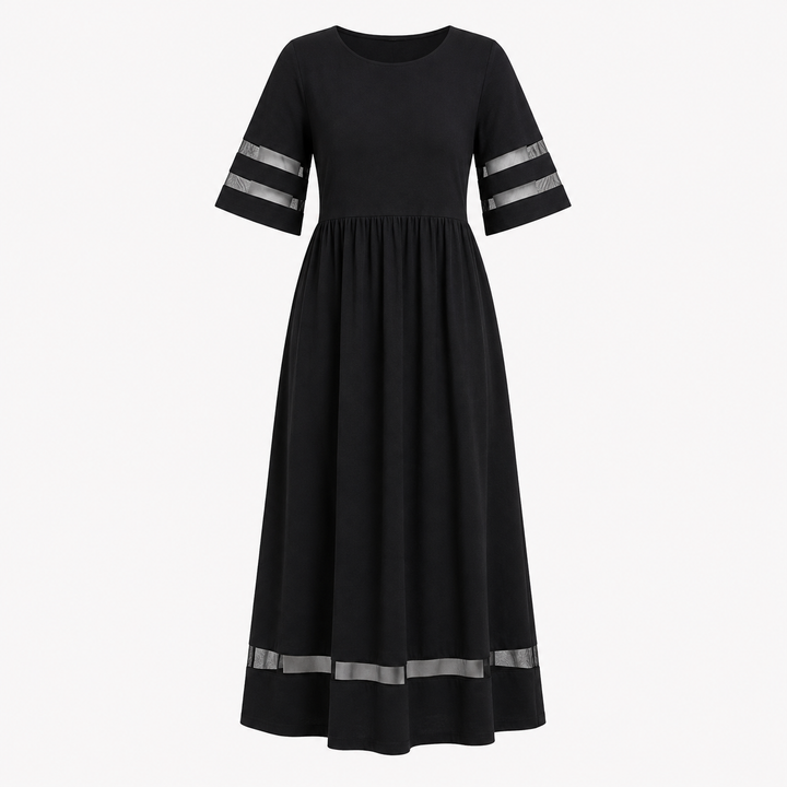Zoe Pemberton | Black Mesh Stripe Midi Dress For Women