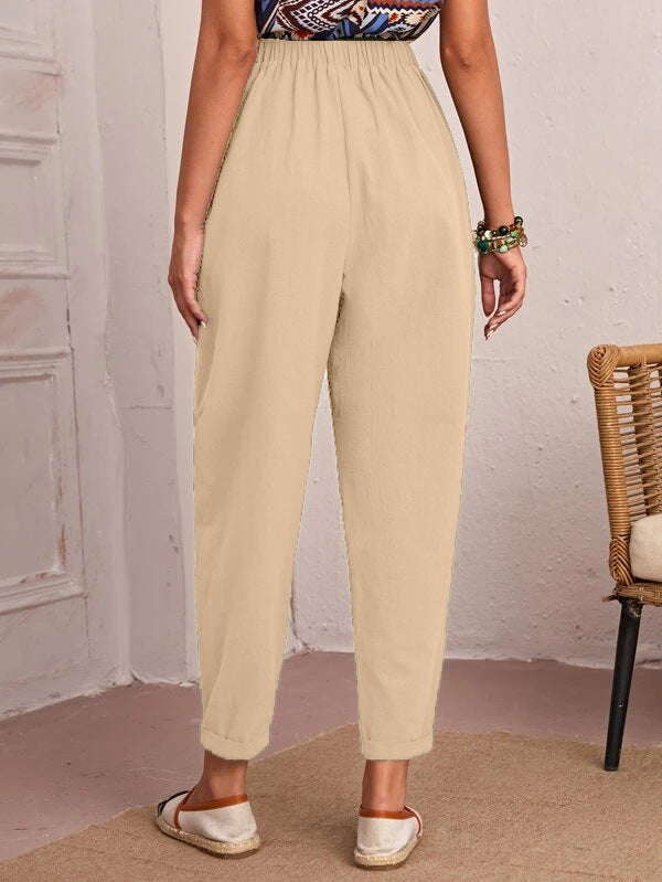 Elise Monroe | Cotton Linen Elastic-Waist Pants For Women