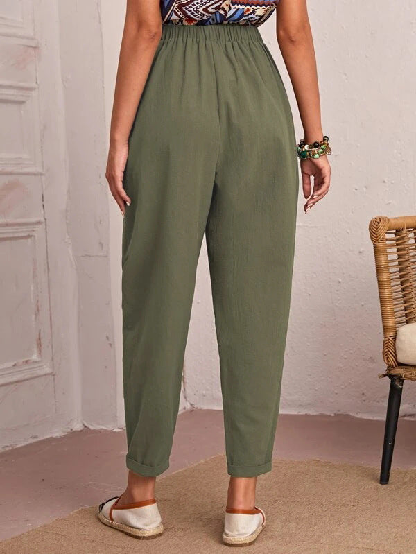 Elise Monroe | Cotton Linen Elastic-Waist Pants For Women