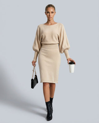 Charlotte Fielding | Balloon Sleeve Knit Midi Dress For Women