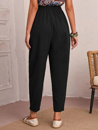 Elise Monroe | Cotton Linen Elastic-Waist Pants For Women