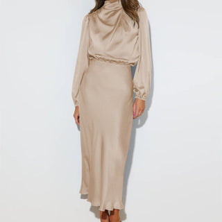 Ruby Anderson | Satin High-Neck Midi Dress For Women