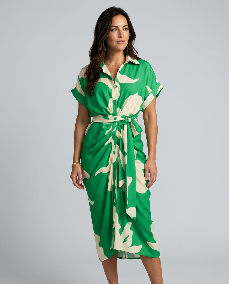Brooke Callaway | Belted Short Sleeve Midi Shirt Dress For Women
