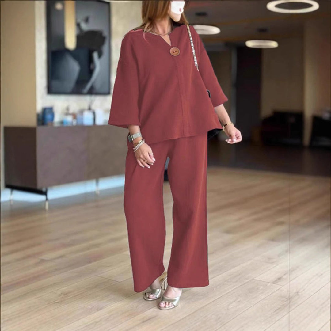 Phoebe Collins | Linen Tunic & Wide Leg Palazzo Pants Set For Women