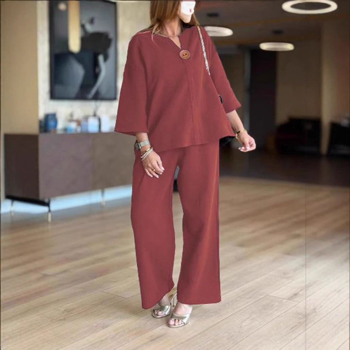 Phoebe Collins | Linen Tunic & Wide Leg Palazzo Pants Set For Women