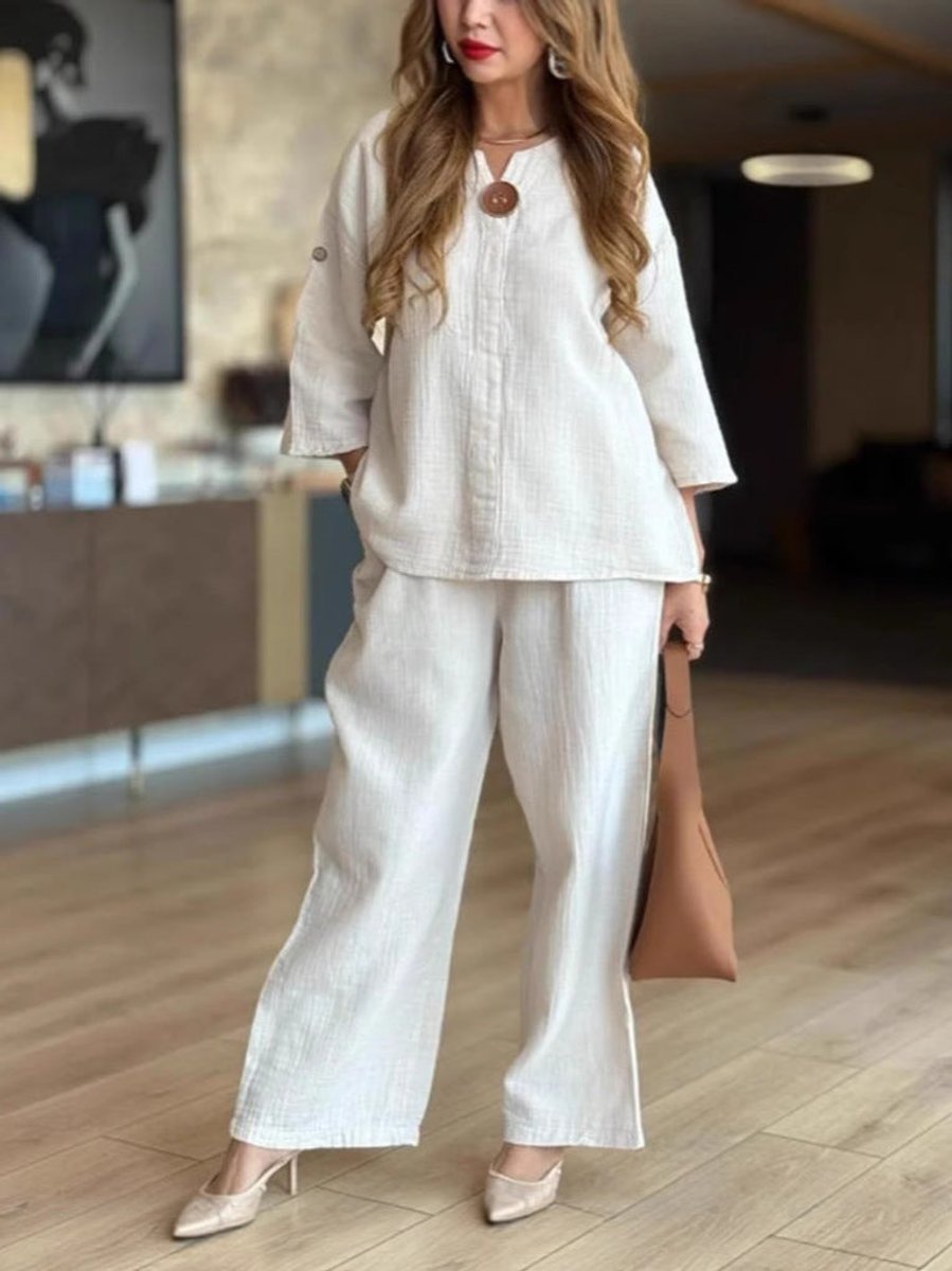 Phoebe Collins | Linen Tunic & Wide Leg Palazzo Pants Set For Women