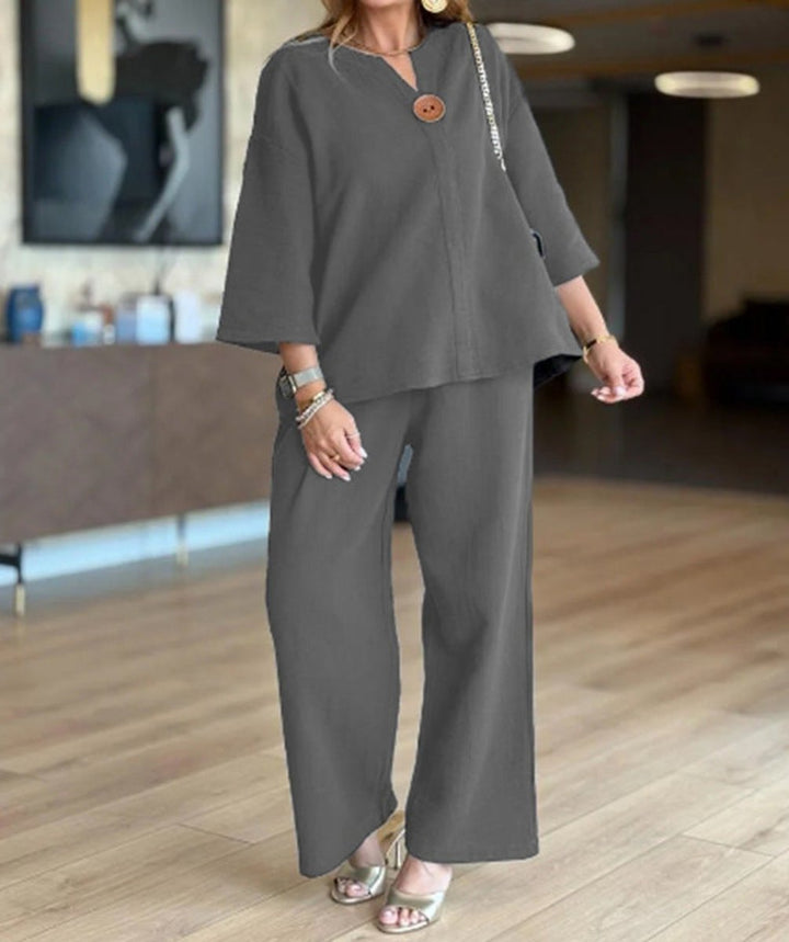 Phoebe Collins | Linen Tunic & Wide Leg Palazzo Pants Set For Women
