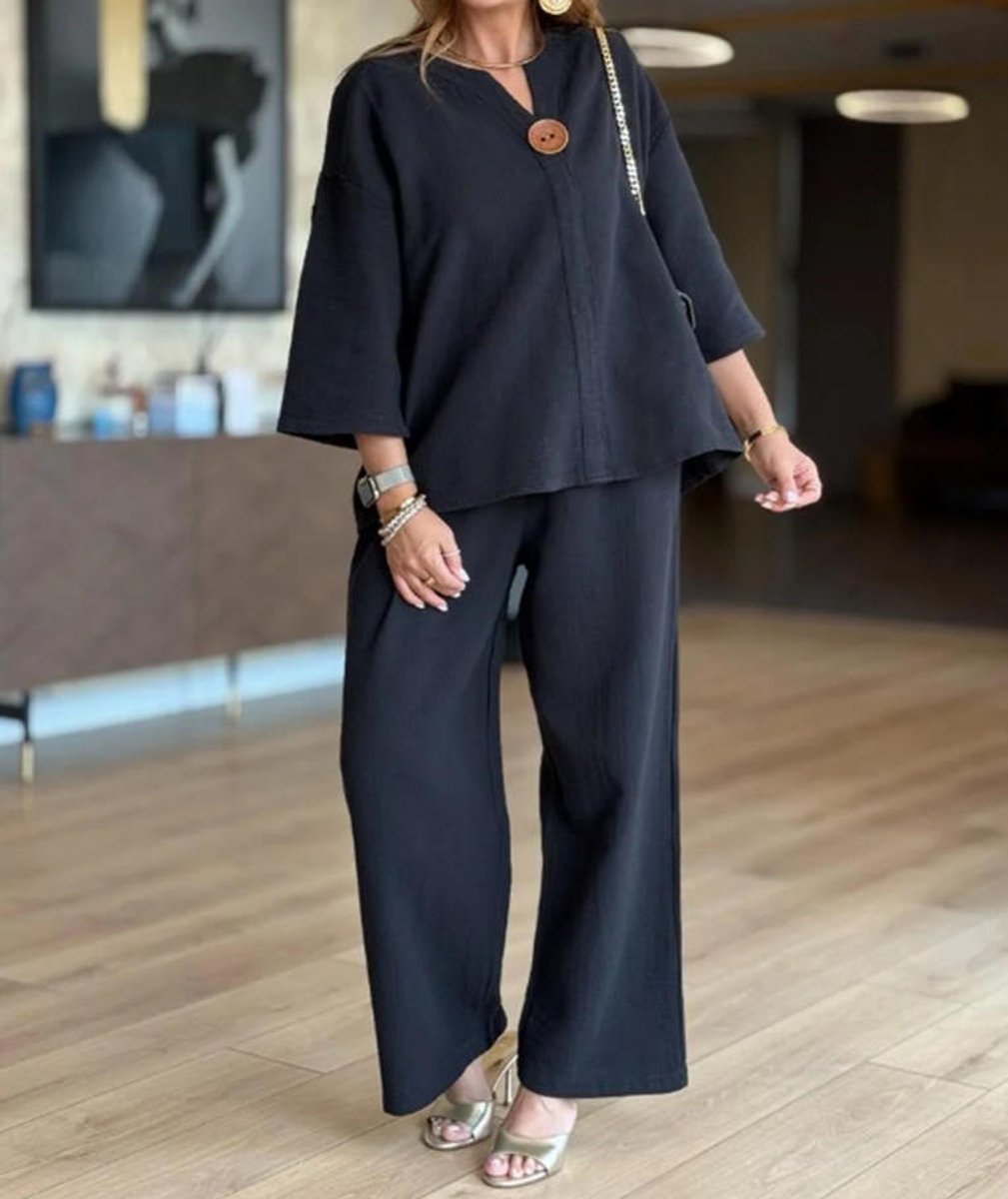 Phoebe Collins | Linen Tunic & Wide Leg Palazzo Pants Set For Women