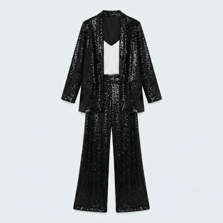 Amelia Hughes | Sequin Two-Piece Set With High-Waisted Pants For Women