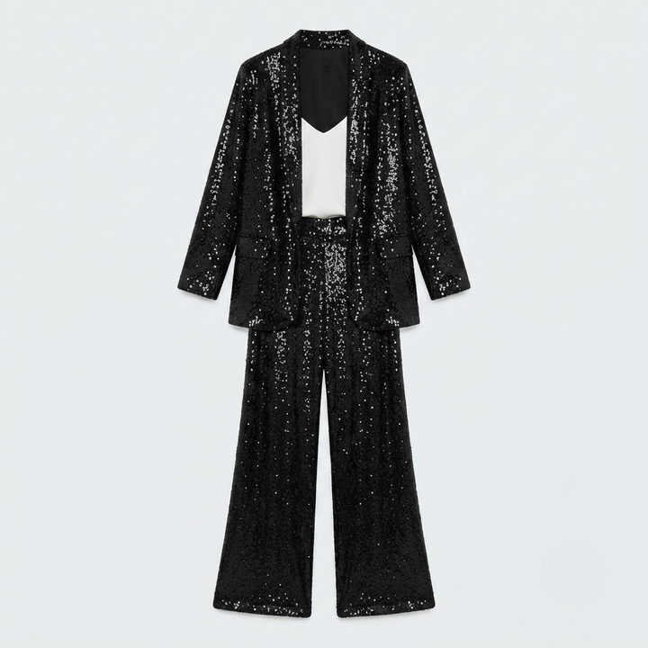 Amelia Hughes | Sequin Two-Piece Set With High-Waisted Pants For Women