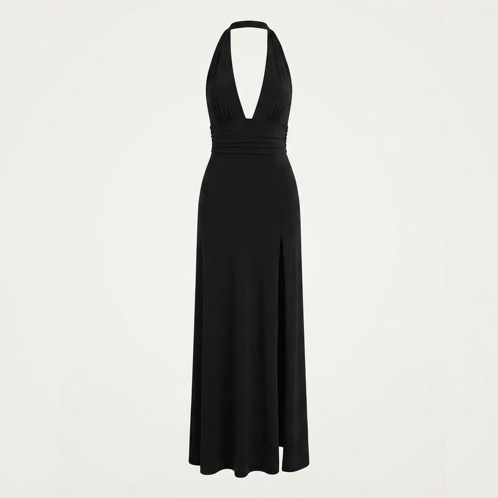 Amelia Langford | Deep V Halter Maxi Evening Dress For Women