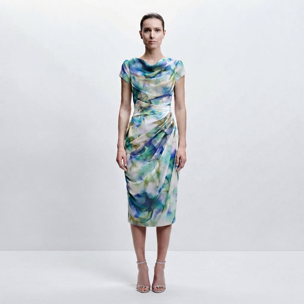 Ava Brown | Floral Cowl Neck Bodycon Midi Dress For Women