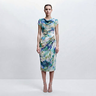 Ava Brown | Floral Cowl Neck Bodycon Midi Dress For Women