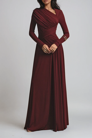 Arabella Kingston | Asymmetric Ruched Long Sleeve Evening Maxi Dress For Women