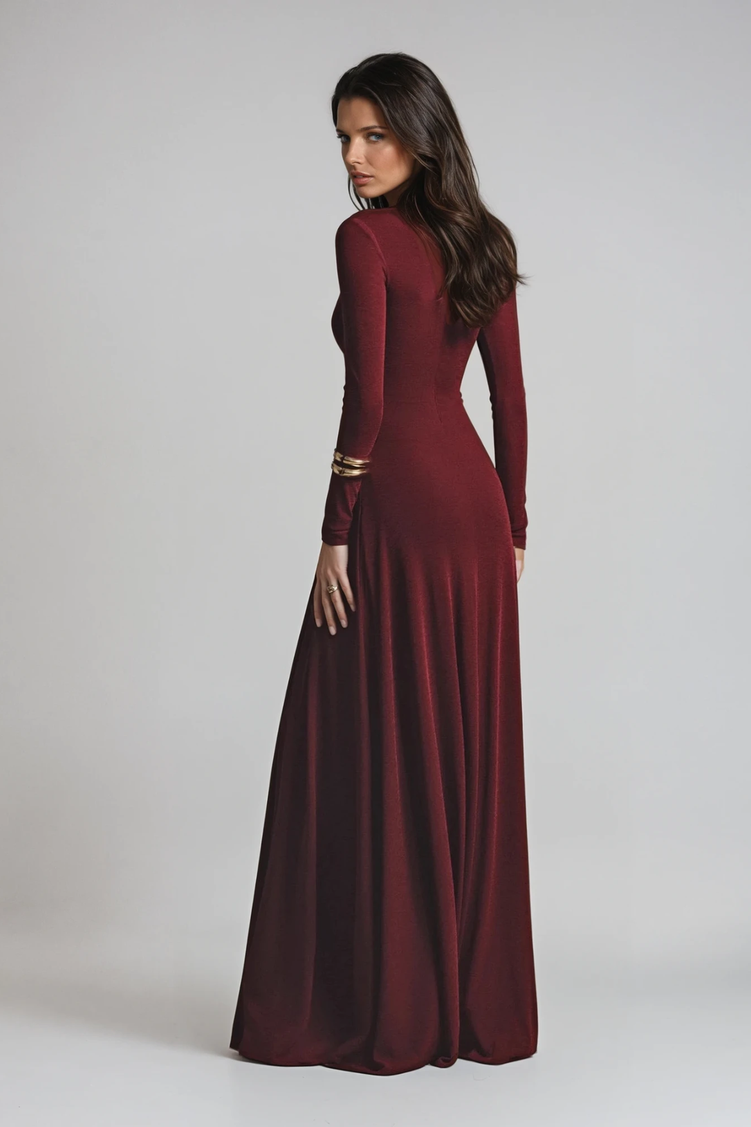 Arabella Kingston | Asymmetric Ruched Long Sleeve Evening Maxi Dress For Women