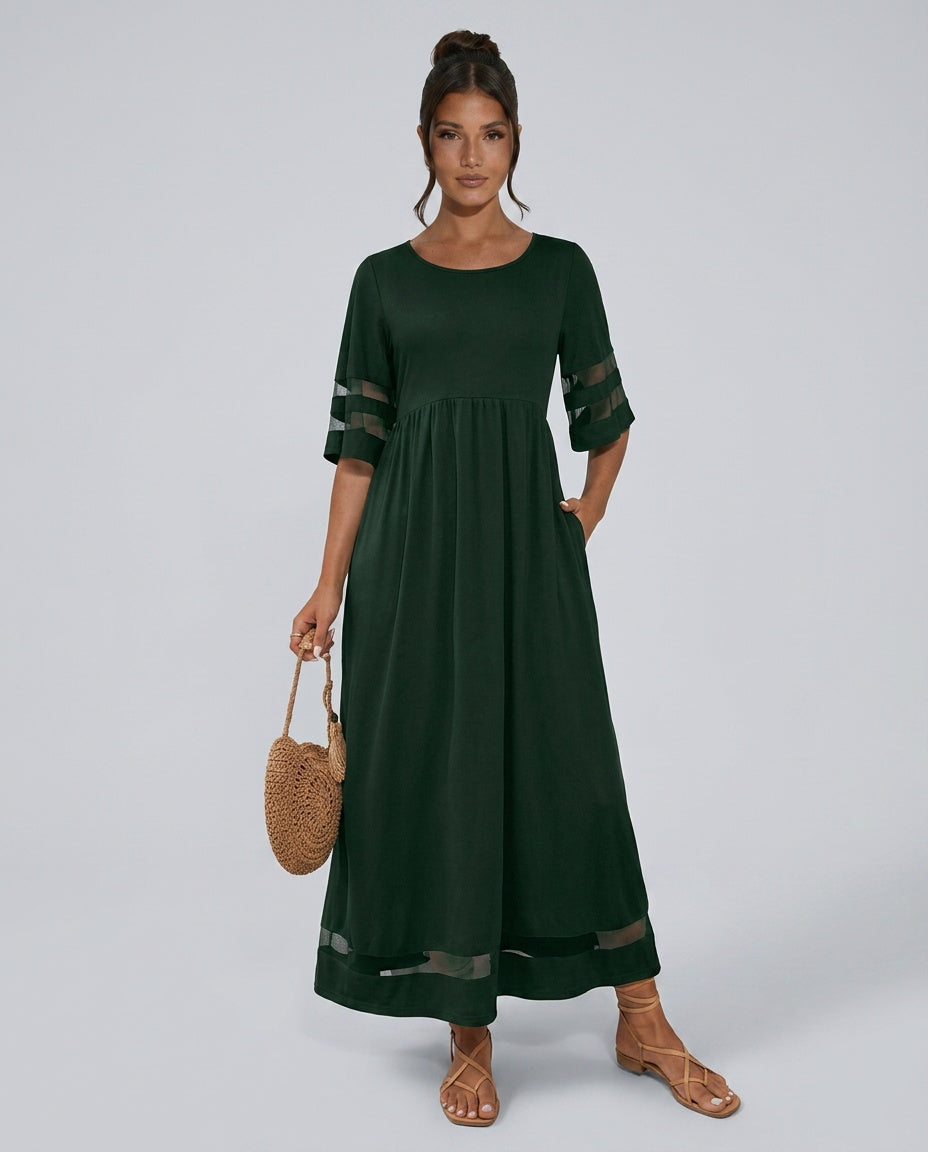 Zoe Pemberton | Black Mesh Stripe Midi Dress For Women