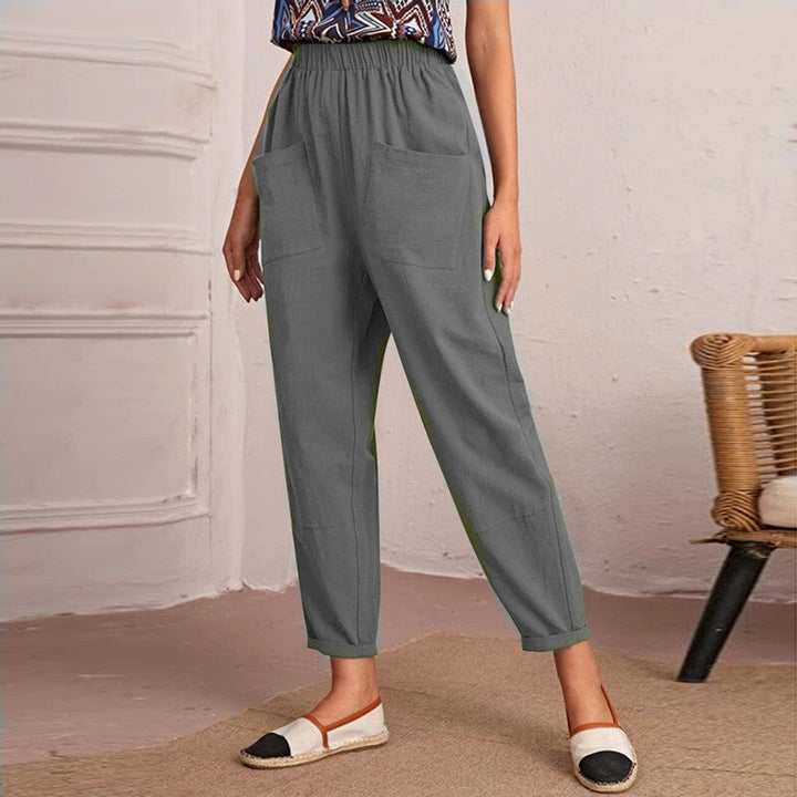 Elise Monroe | Cotton Linen Elastic-Waist Pants For Women