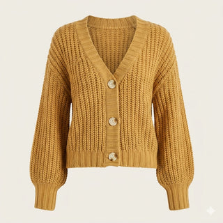 Elena Moretti | Chunky Knit Button Cardigan with Luxe Texture For Women