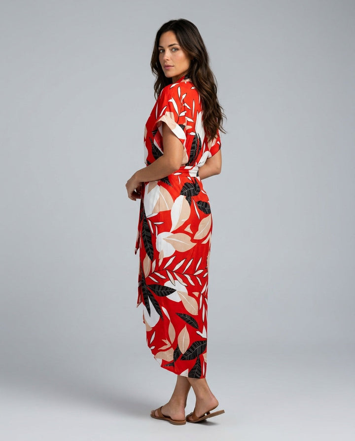 Brooke Callaway | Belted Short Sleeve Midi Shirt Dress For Women