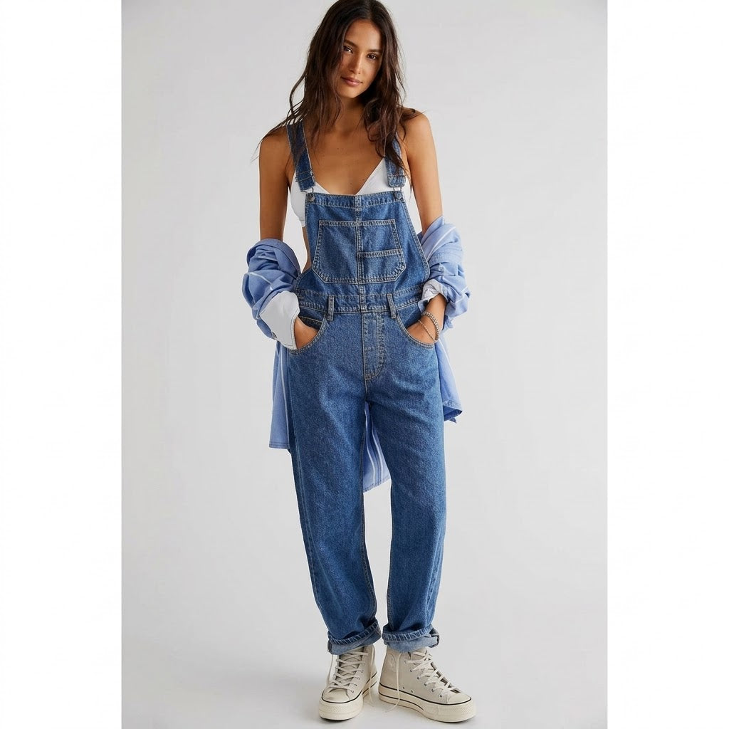 Amélie Laurent | Denim Utility Overalls with Relaxed Fit Comfort For Women