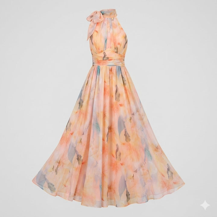 Élodie Moreau | Floral Halter Maxi Dress with Flowing Elegance For Women